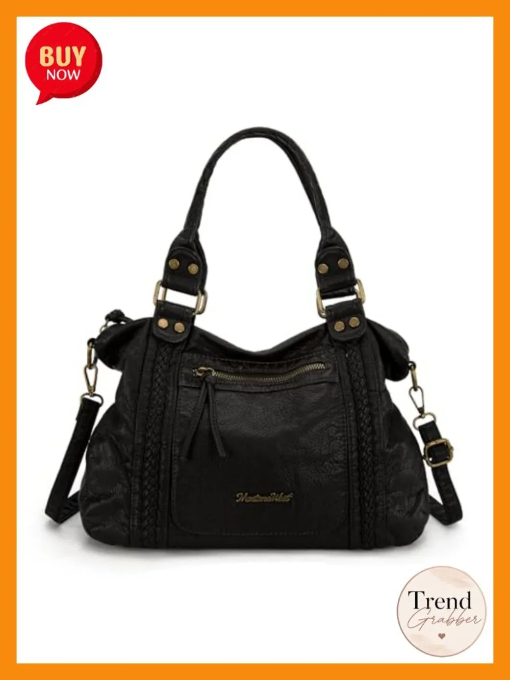 Roomy Washed Leather Hobo Bag with Crossbody Strap